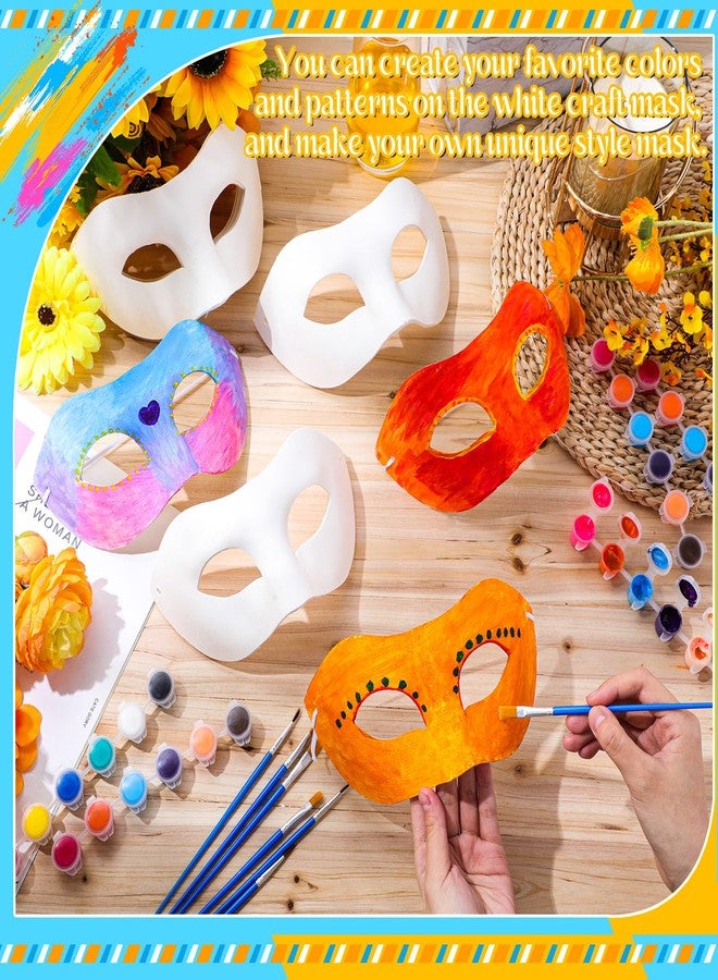 Tisancy 24 Pack White Paper Mask Half Face Masquerade Mask DIY with 12 Colors Acrylic Paint and Brushes Paper for Mardi Gras(Acrylic Paint) - Image 4